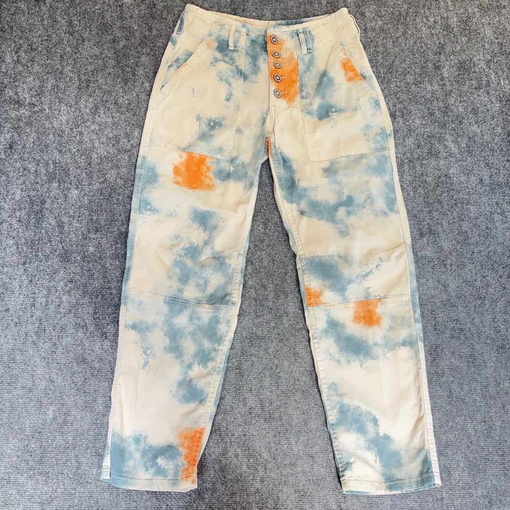 Pilcro The Wanderer Pants Womens 28 Blue Orange White Tie Dye Utility Cargo